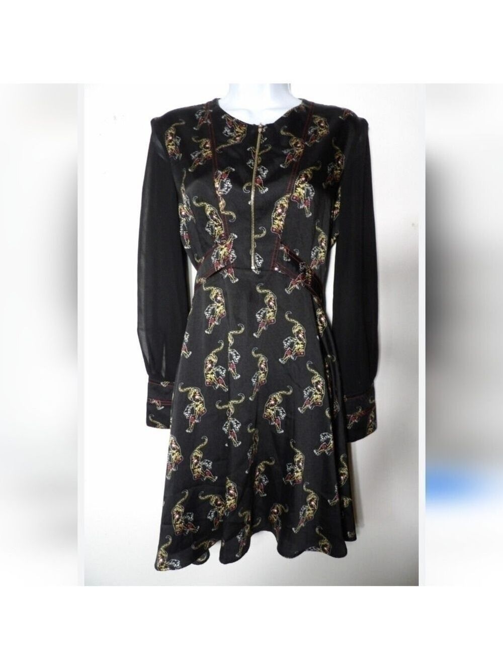 Sandro Paris Black Kayia Tiger Print Dress Size 3 - Picture 5 of 11